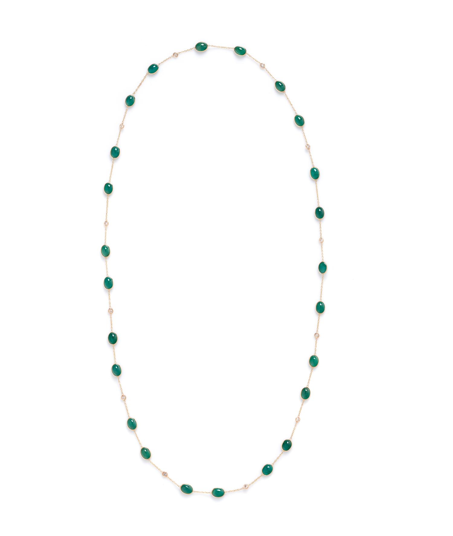 YELLOW GOLD, EMERALD AND DIAMOND NECKLACE