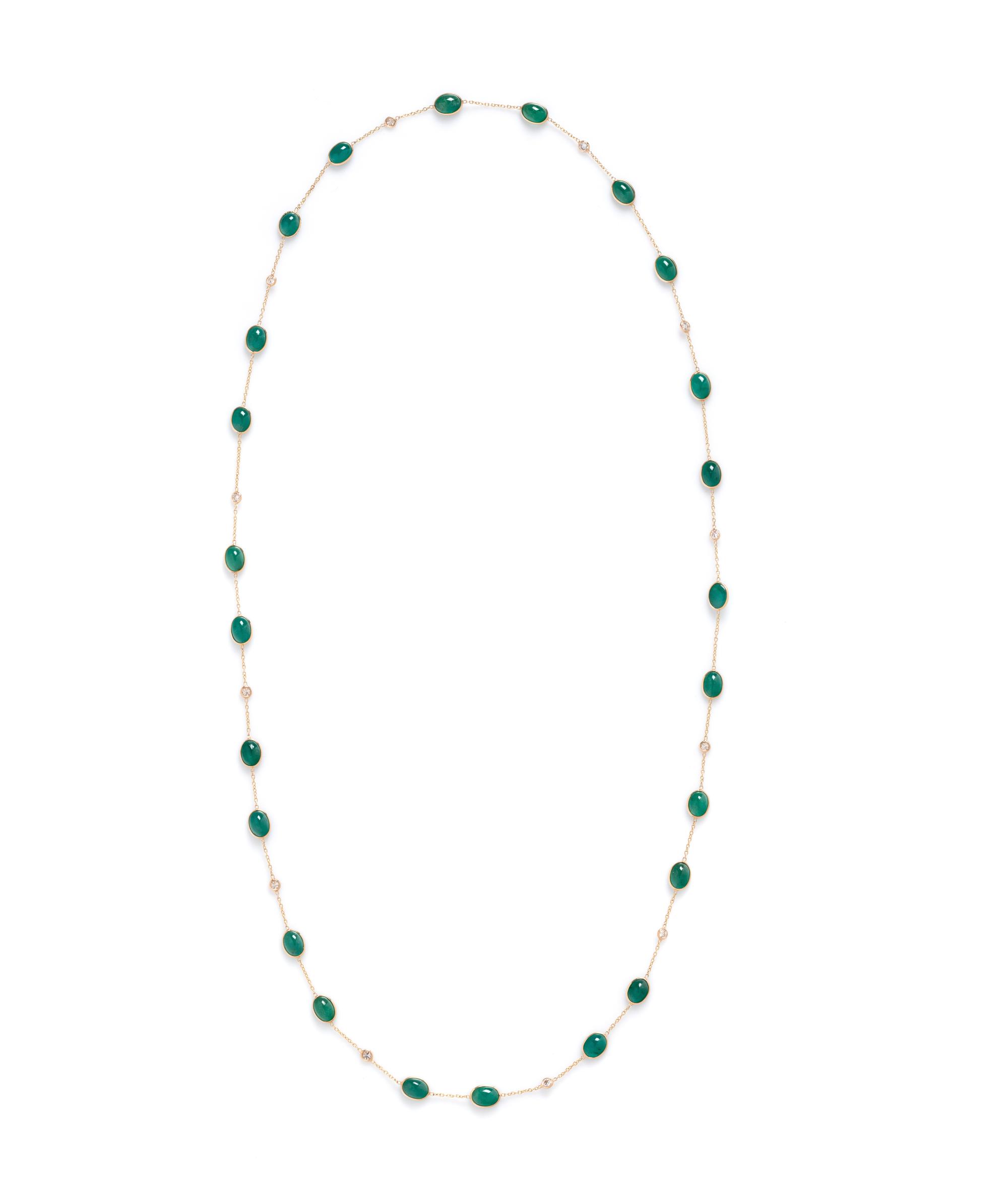 YELLOW GOLD, EMERALD AND DIAMOND NECKLACE