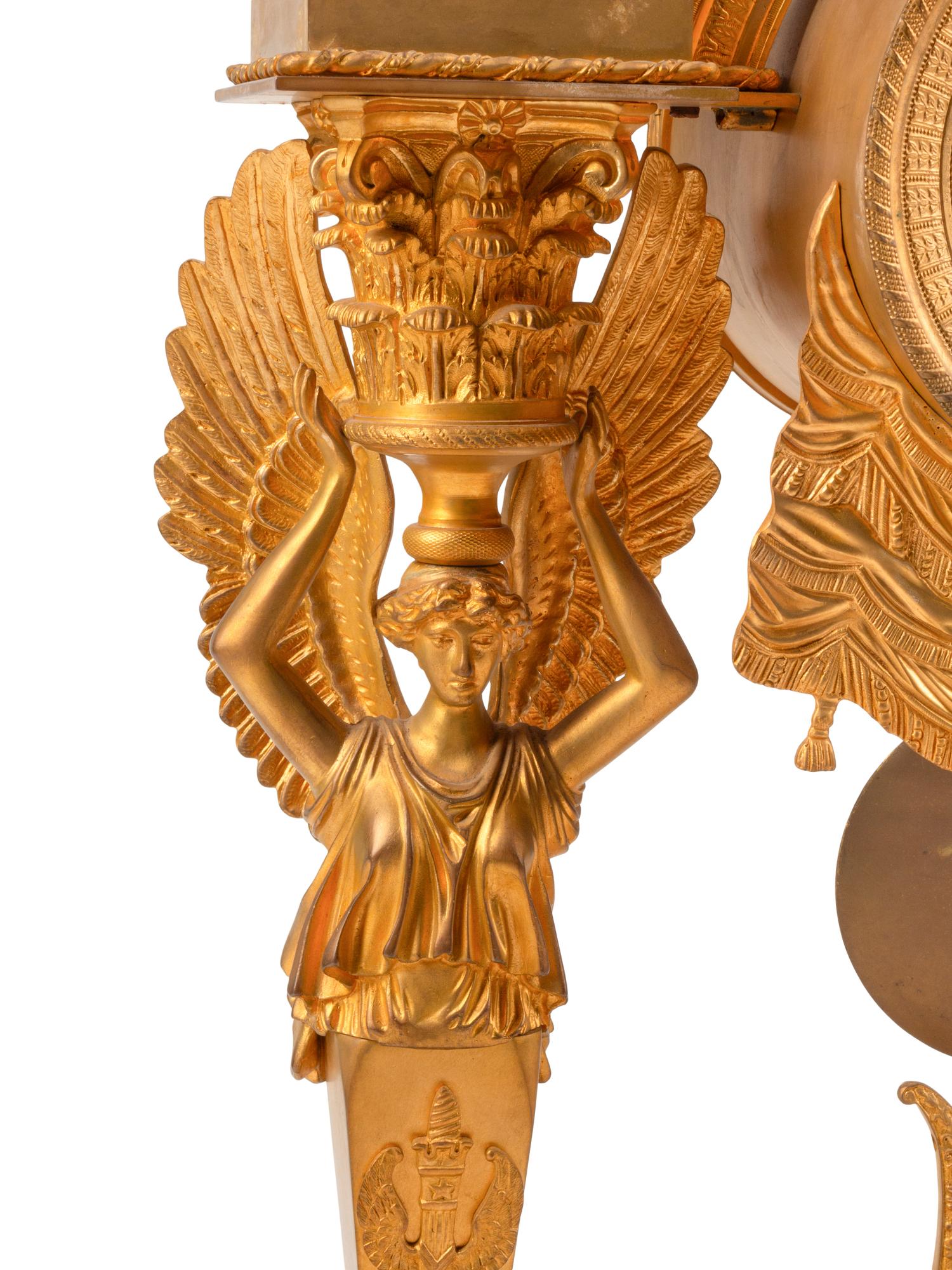 A Large Restauration Gilt Bronze Mantel Clock