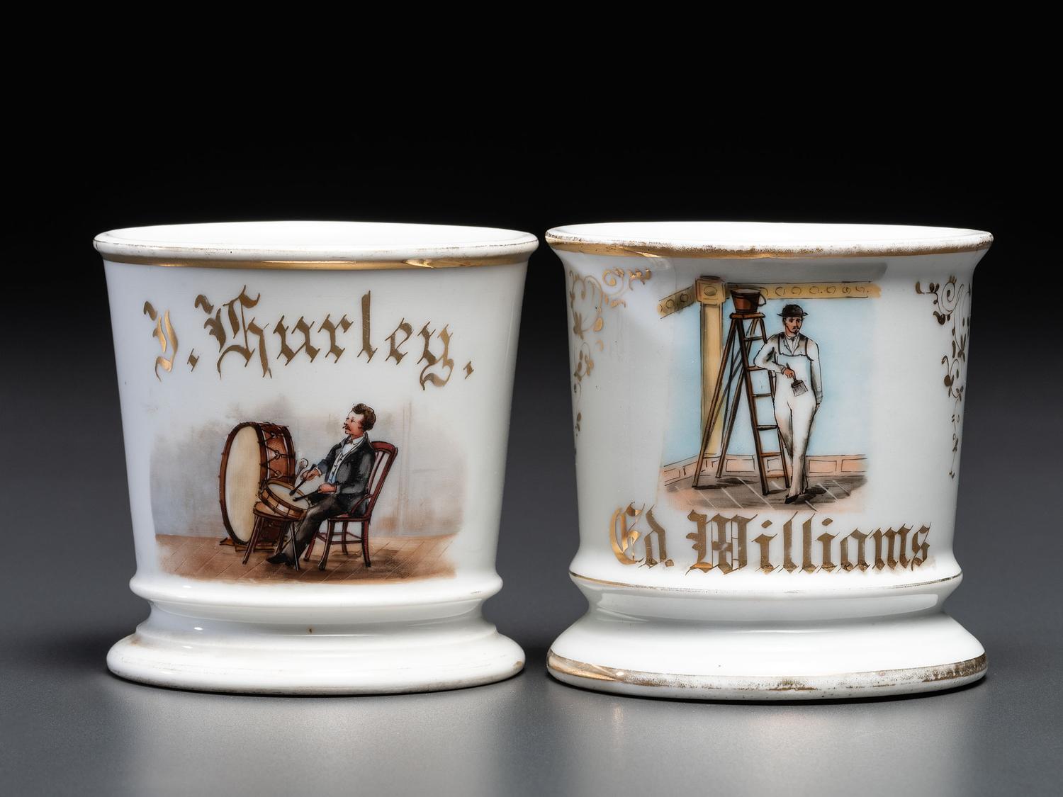 Two Porcelain Occupational Shaving Mugs