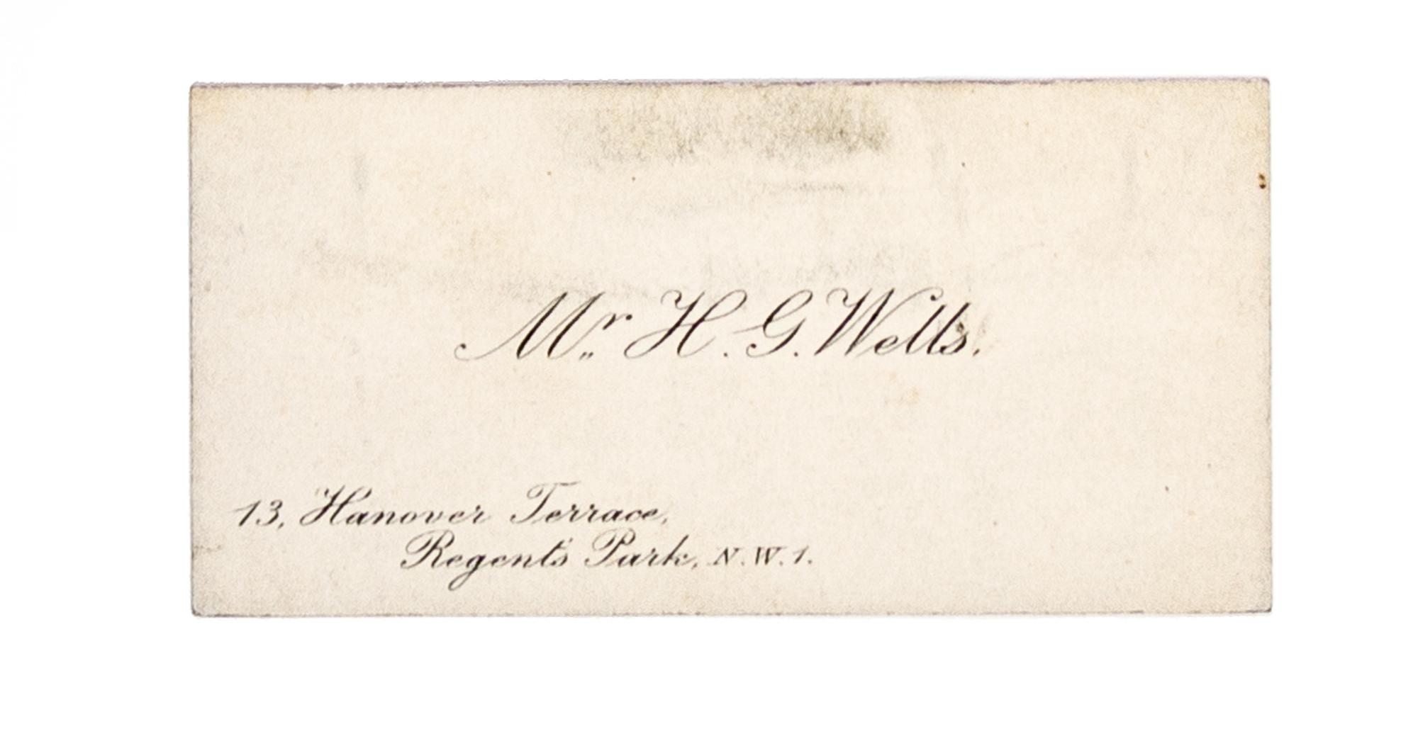 WELLS, H. G. Carte-de-visite, inscribed with short note on the verso to his mistress, Baroness Moura Budberg, re: Pushkin translation.