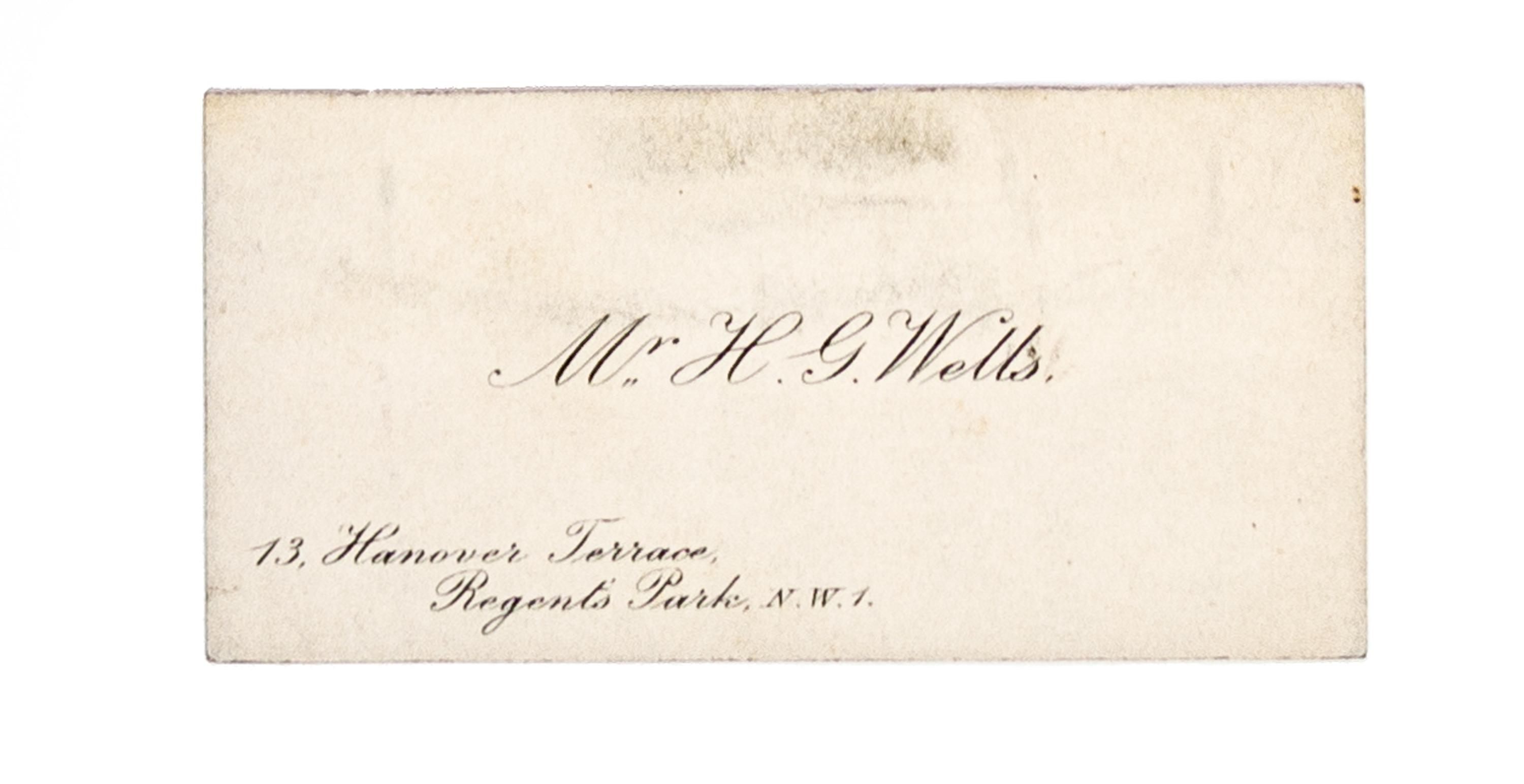WELLS, H. G. Carte-de-visite, inscribed with short note on the verso to his mistress, Baroness Moura Budberg, re: Pushkin translation.
