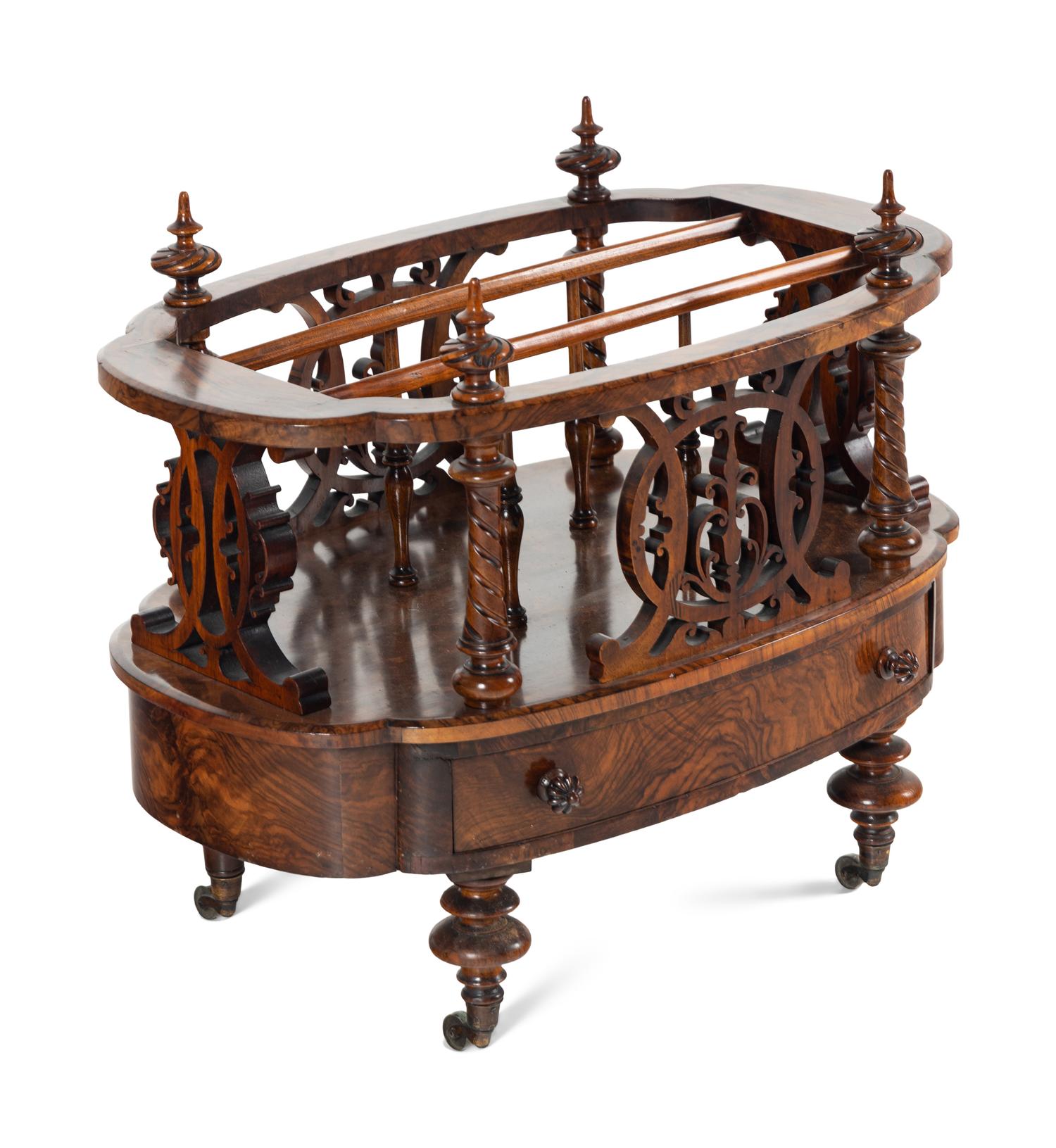 A Victorian Burl Walnut Canterbury