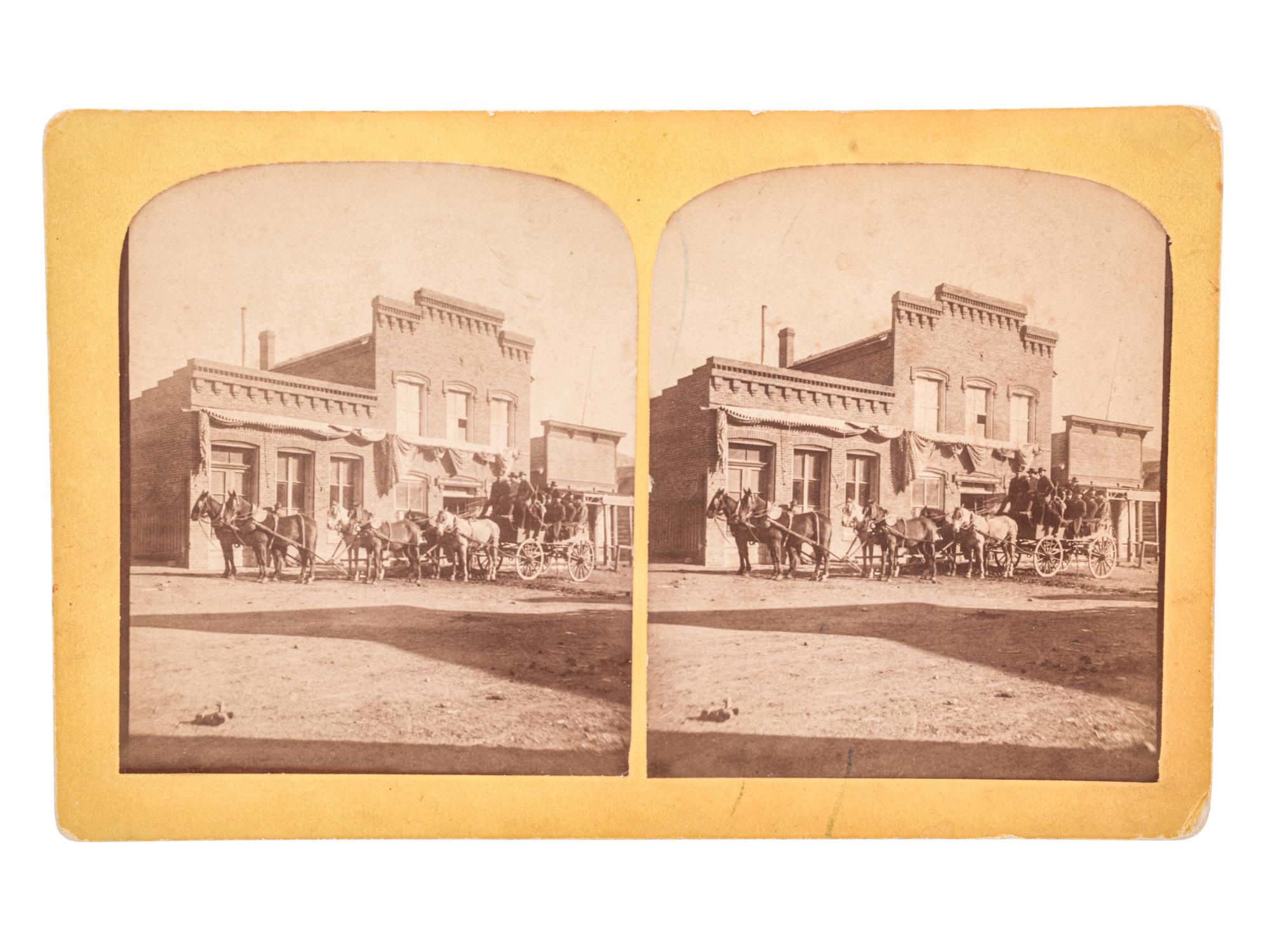 [MONTANA]-- [DAKOTA]. A group of 5 photographs, incl. buffalo, elk, and horses, highlighted by stereoview of horse-drawn wagon outside the "Pony Saloon" in Glendale, Montana by Henry W. Brown.