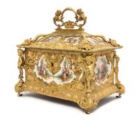 A Napoleon III Porcelain Mounted Gilt Bronze Jewelry Casket Height 14 1/2 x width 15 1/4 x depth 10 1/2 inches. — 19TH CENTURY