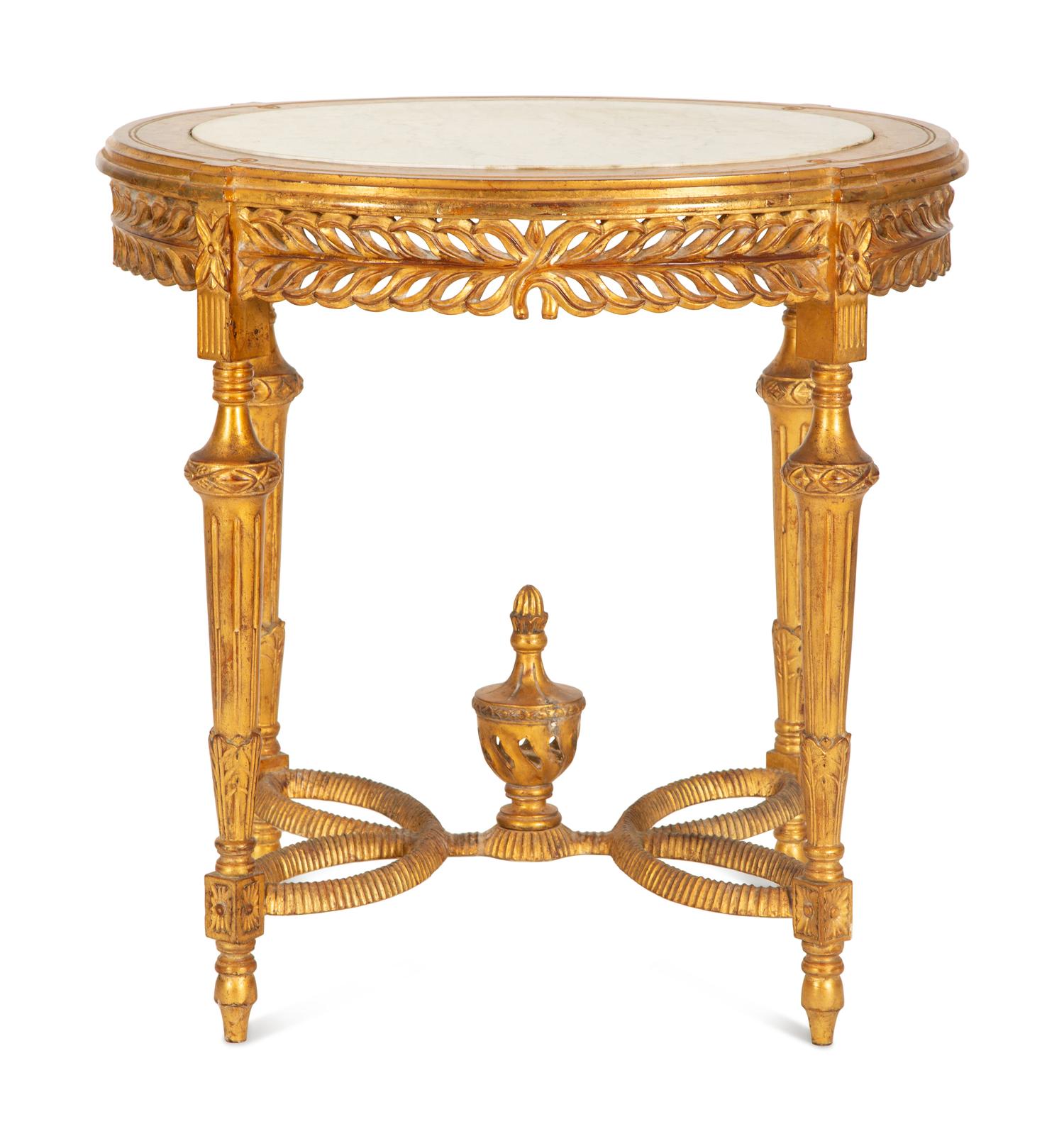 A Continental Giltwood Oval Table with Inset Marble Top — 19th/20th Century