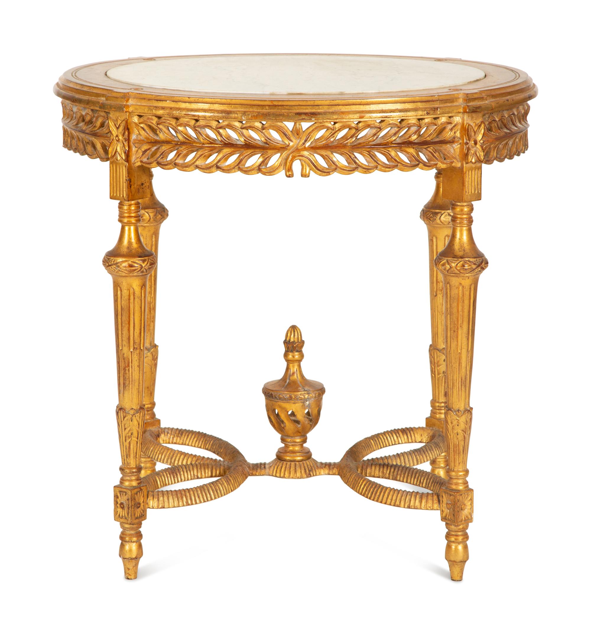 A Continental Giltwood Oval Table with Inset Marble Top — 19th/20th Century