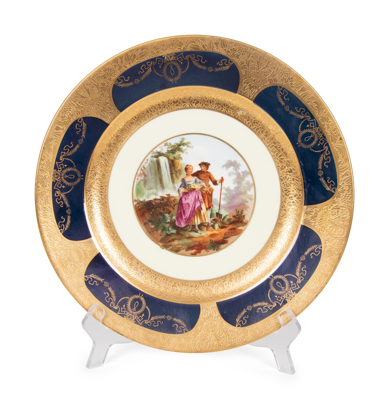 A Set of Ten Limoges Porcelain Polychrome and Gilt-Encrusted Cabinet Plates — Late 19th Century