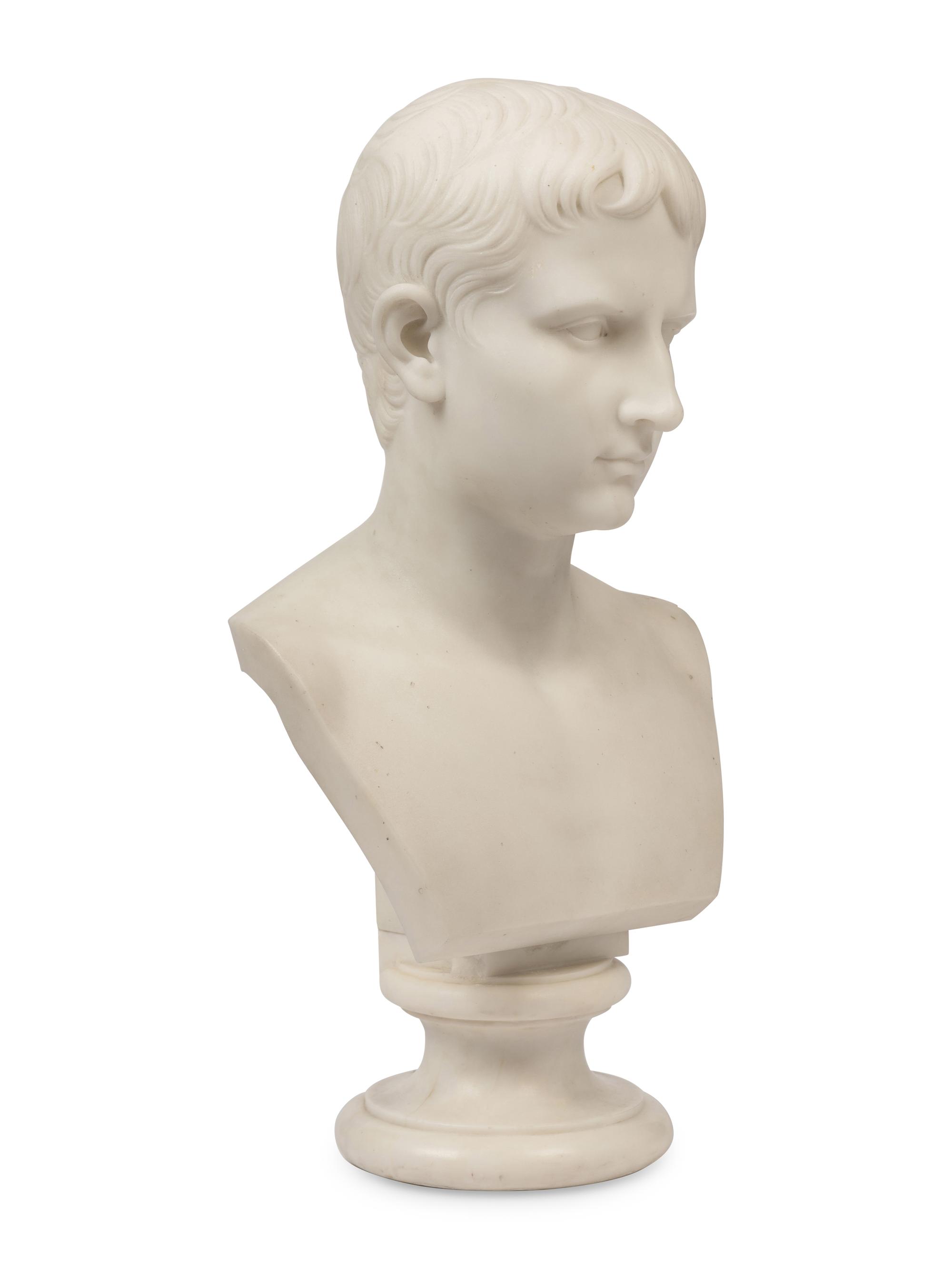 A Continental Carved Marble Bust of the Young Augustus