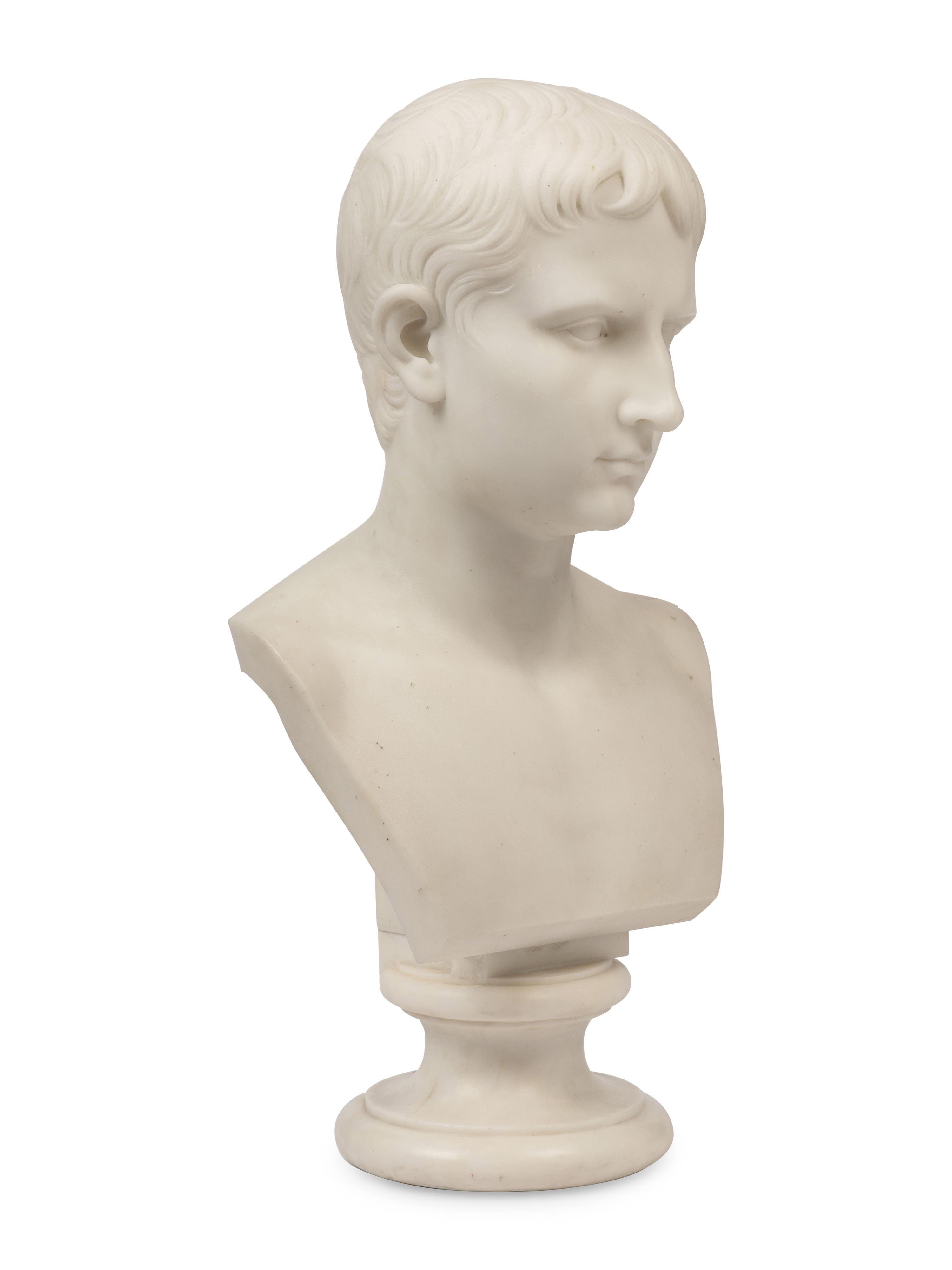 A Continental Carved Marble Bust of the Young Augustus