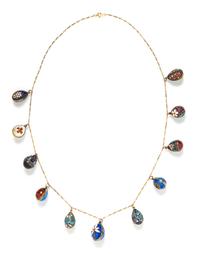 A Yellow Gold, Gilt Silver and Polychrome Enamel Egg Motif Necklace, 36.90 dwts.