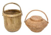 Two Woven Baskets Height of taller 23 1/2 x diameter 15 3/4 inches.