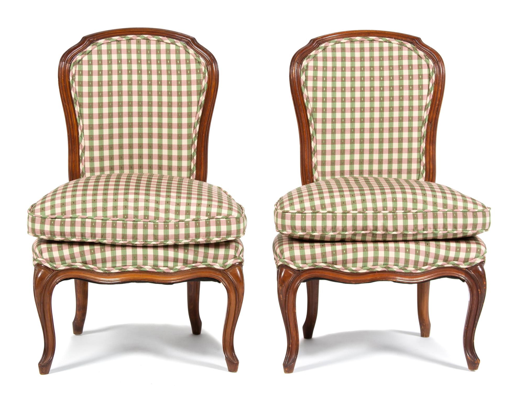 A Pair of French Provincial Style Carved Fruitwood Boudoir Chairs Height 30 3/4 inches. — 19TH CENTURY