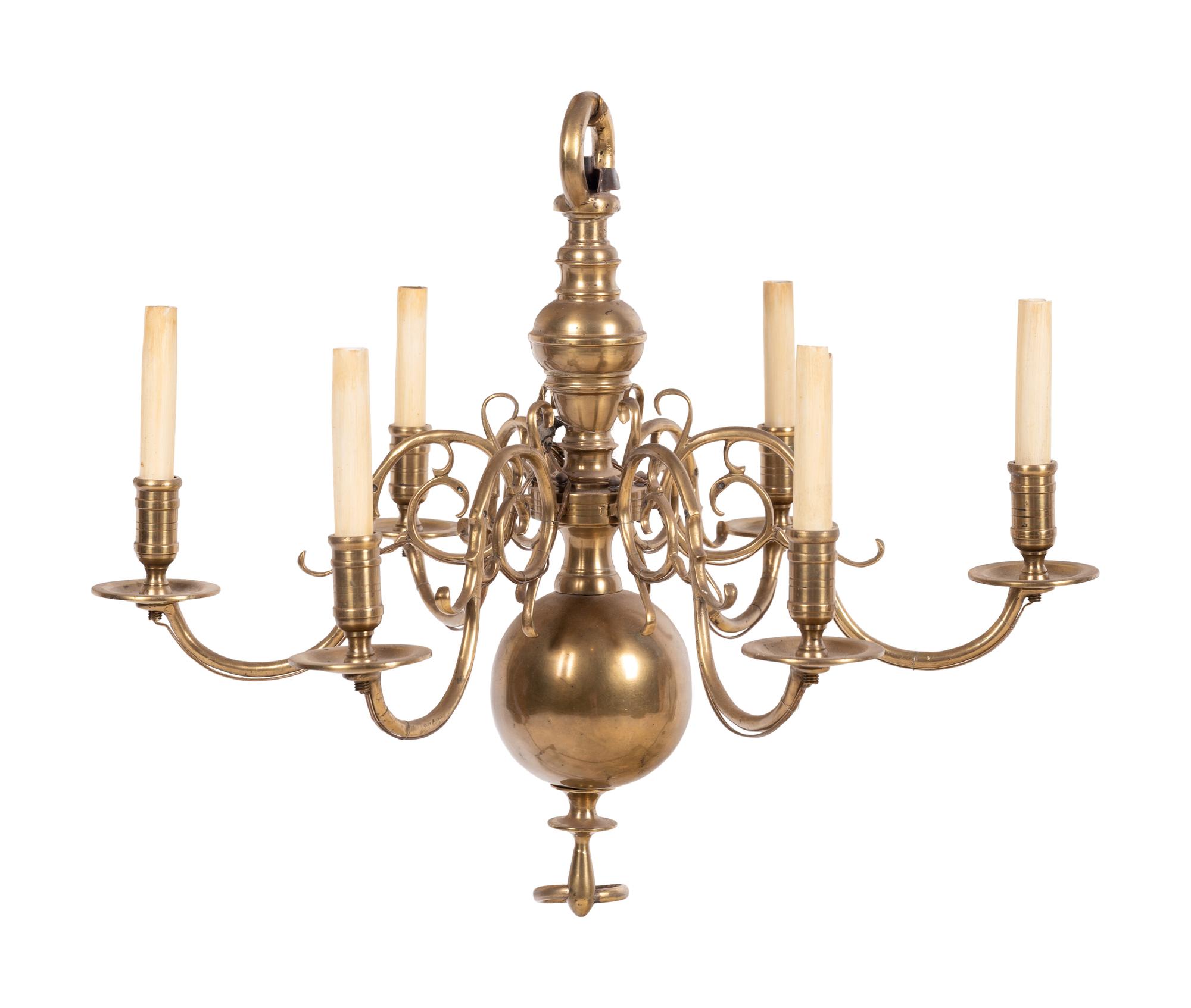 A Dutch Brass Six-Light Chandelier