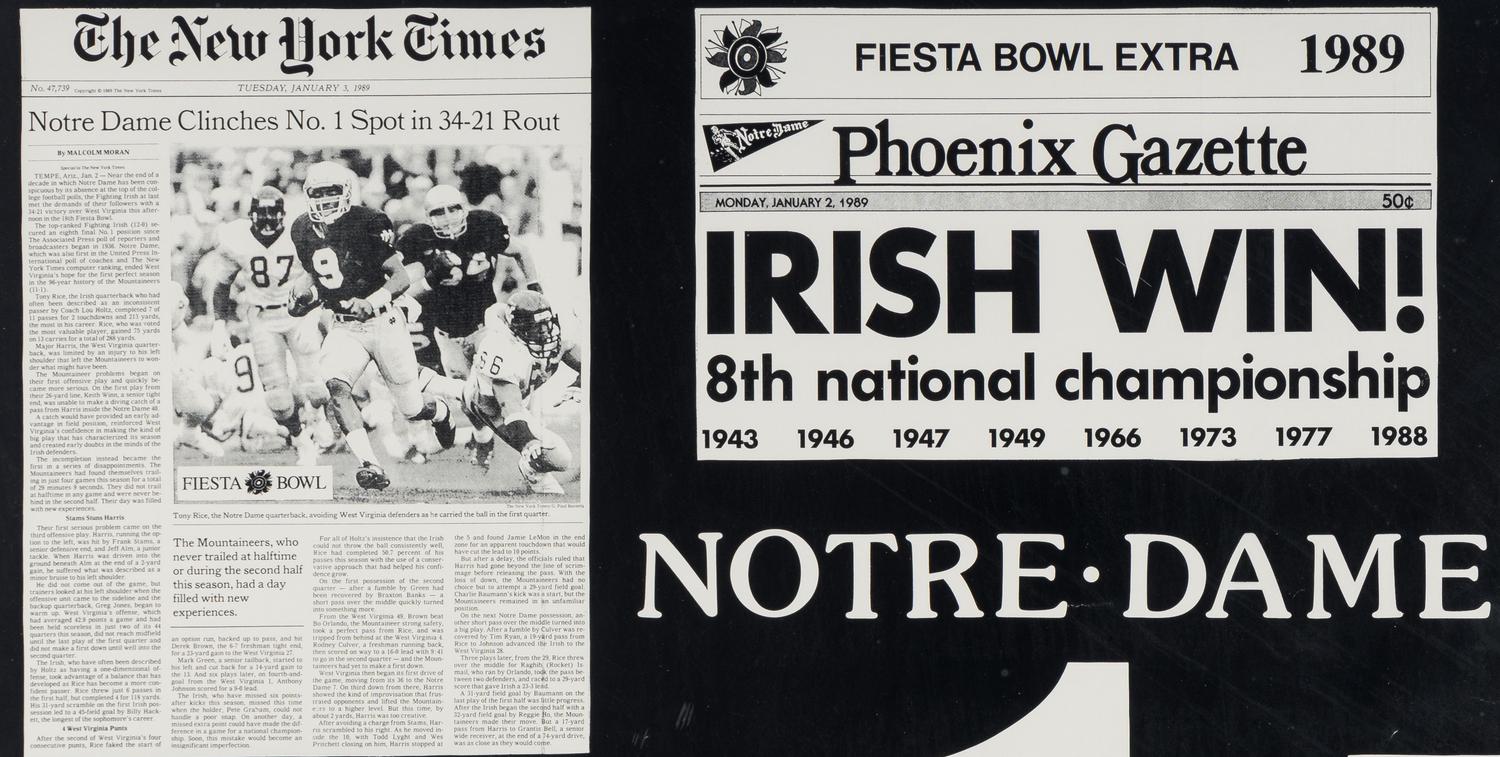 A Group of Notre Dame Artworks Including a Signed Heisman Trophy Lithograph