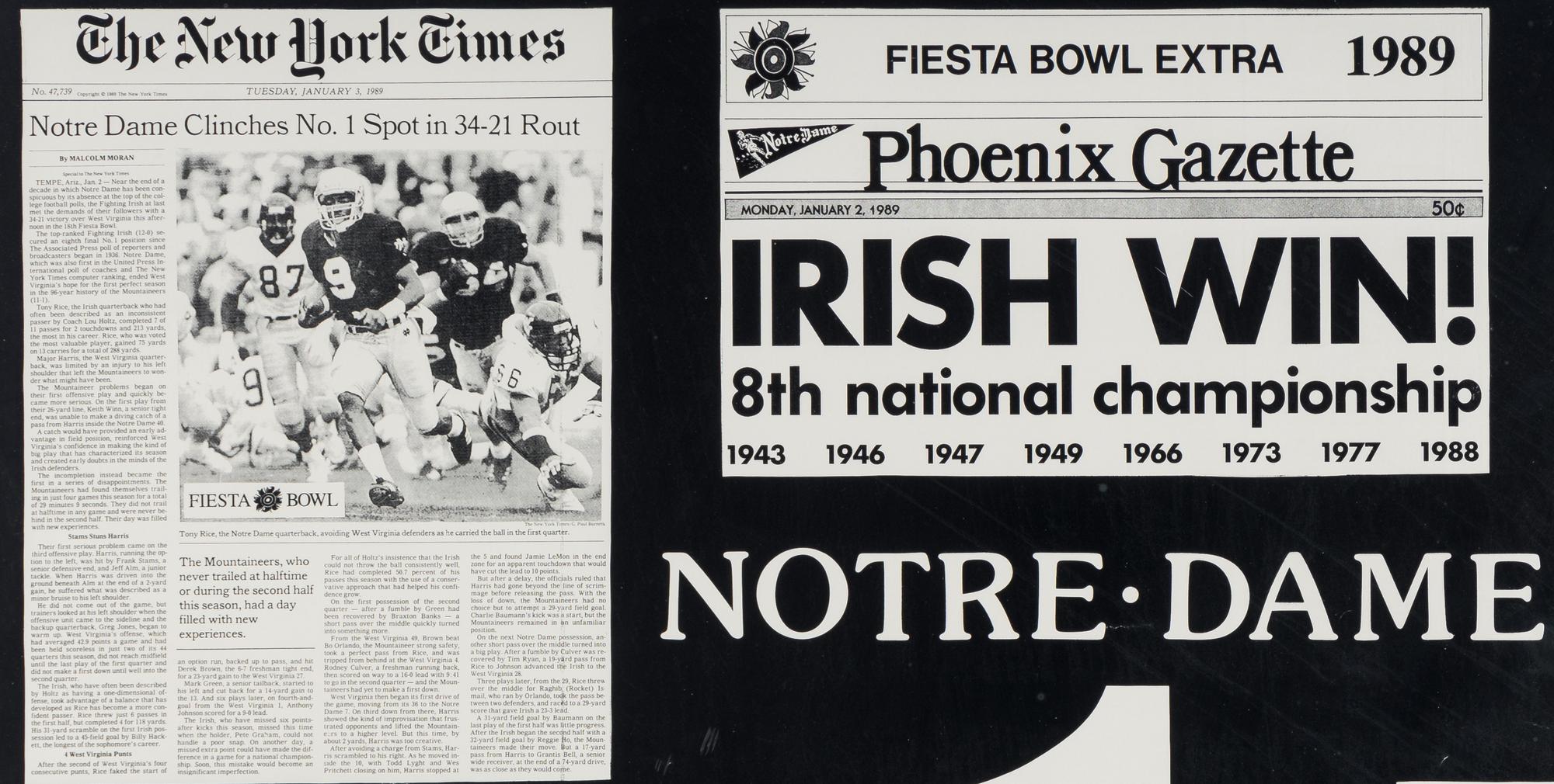 A Group of Notre Dame Artworks Including a Signed Heisman Trophy Lithograph