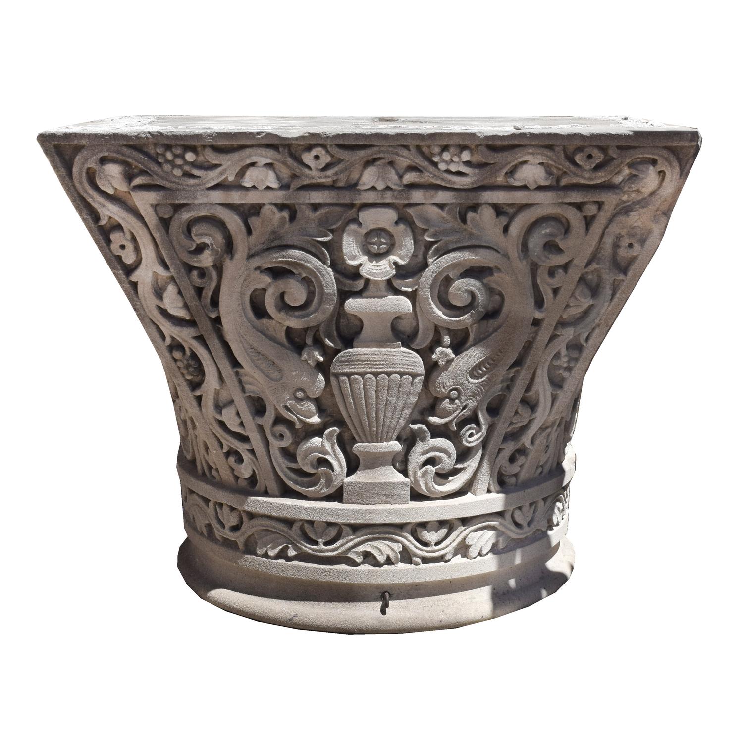 A Pair of American Carved Limestone Capitals 36" W x 25.5" D x 29.5" H — United States, Circa 1920