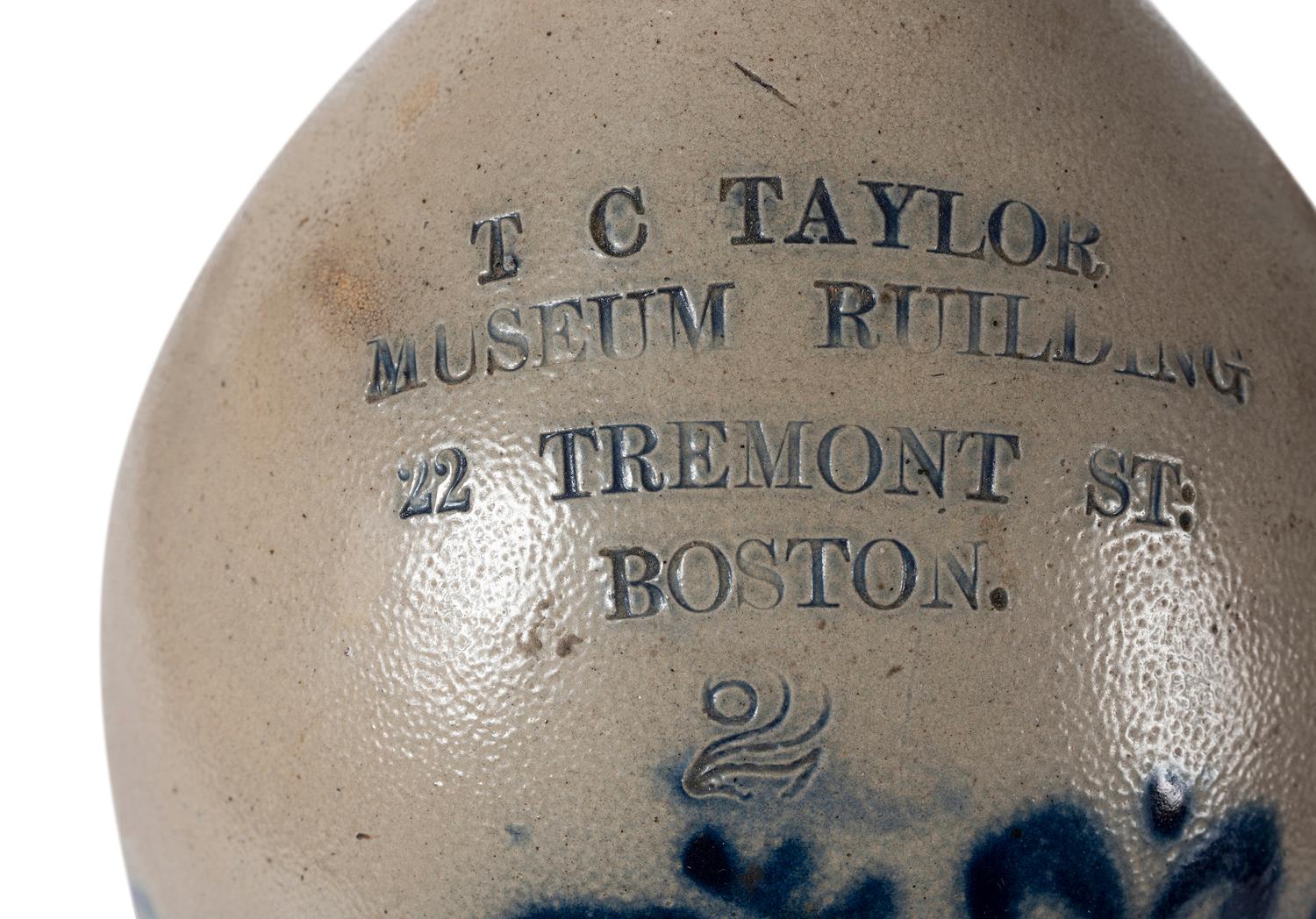 A Two-Gallon Cobalt Decorated Stoneware Advertising Jug