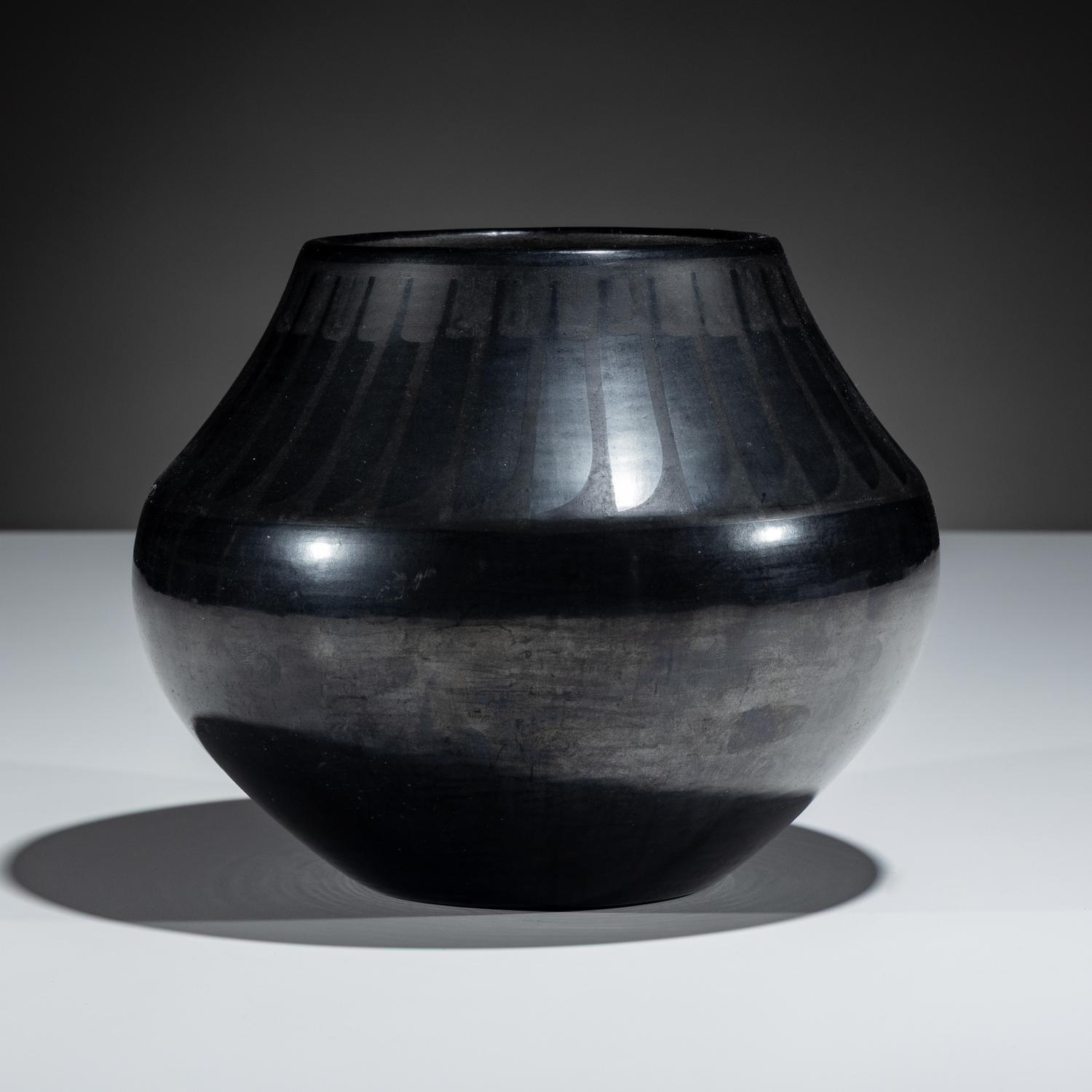 Blackware Pottery Jar, with Gunmetal Finish