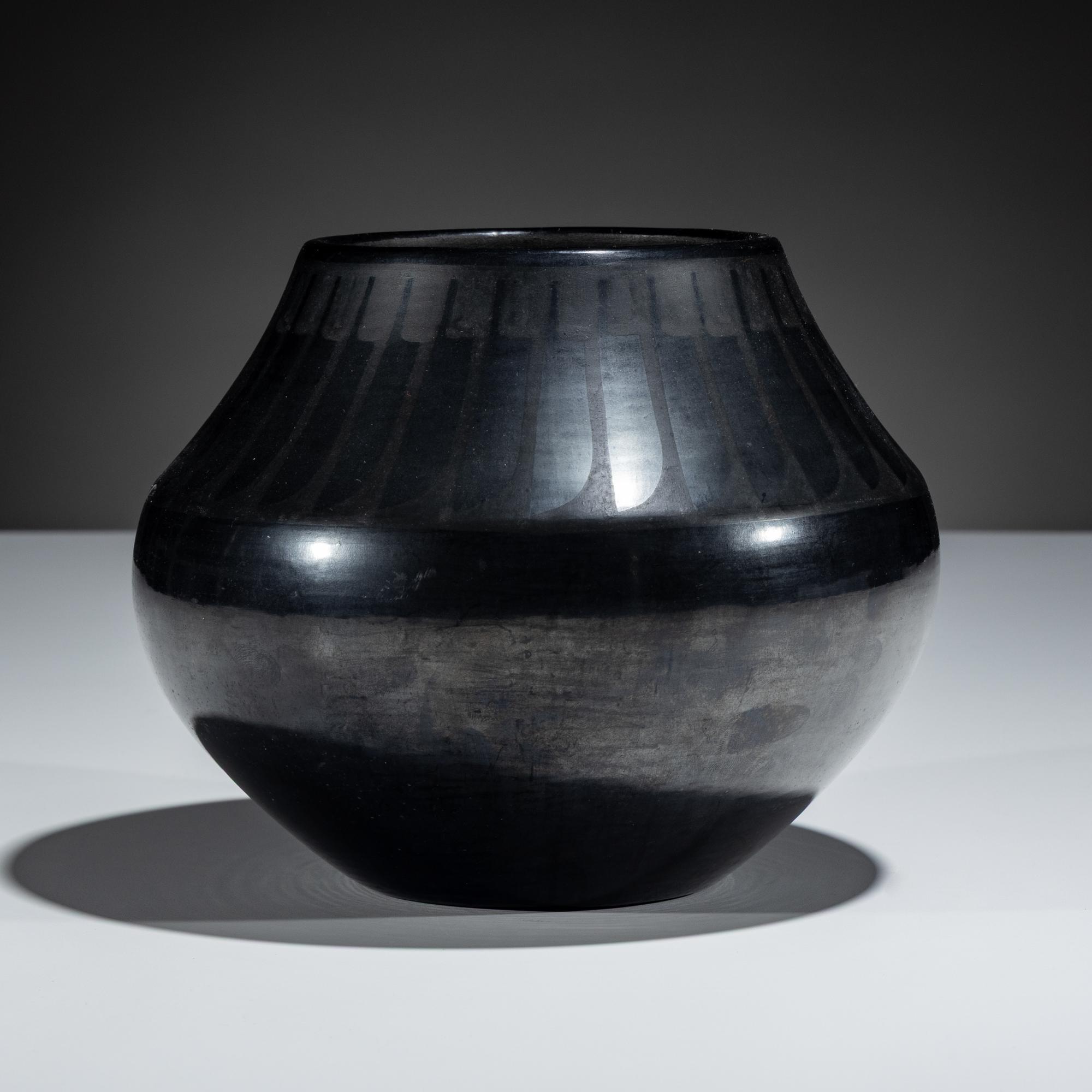 Blackware Pottery Jar, with Gunmetal Finish