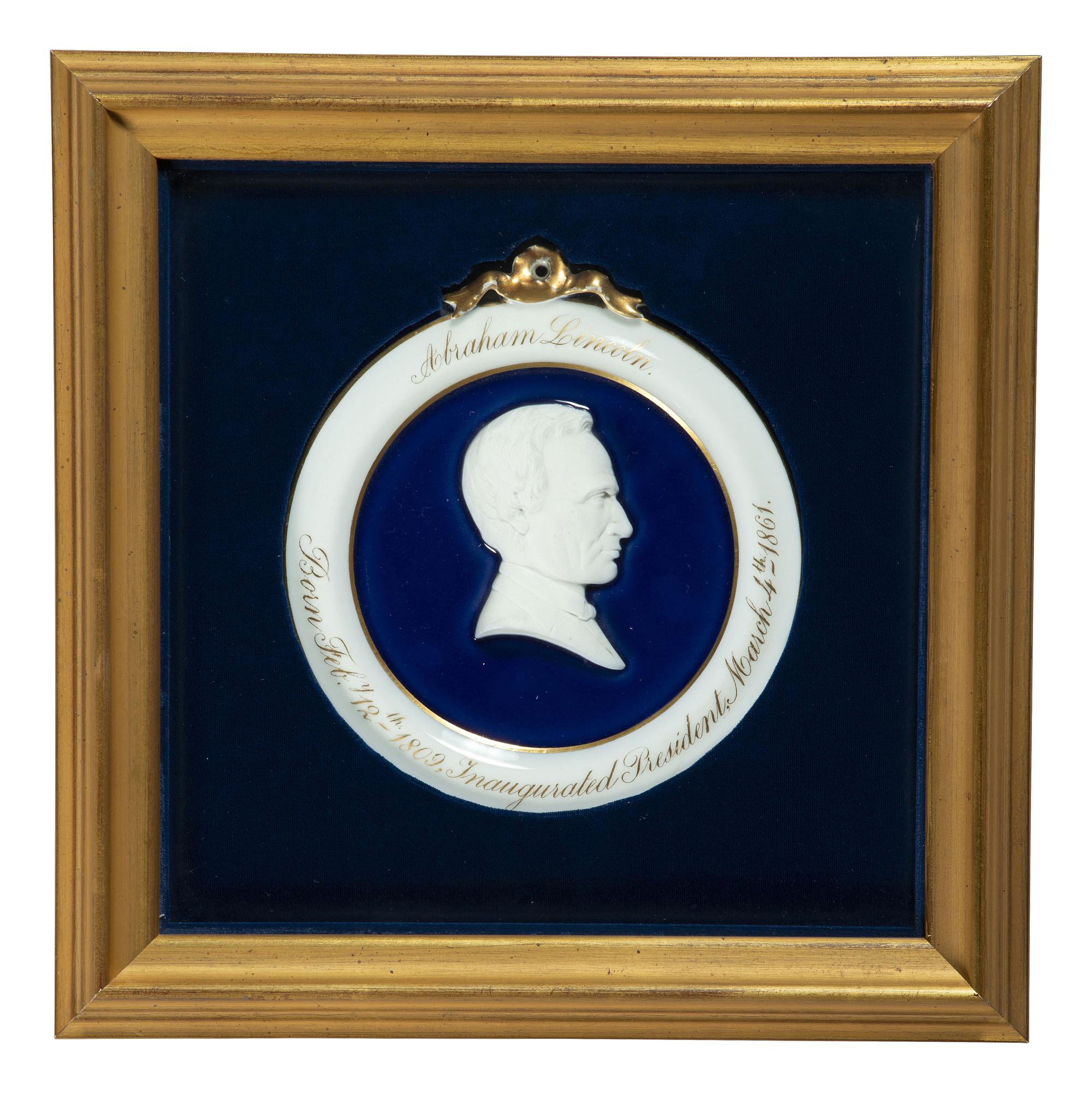 [LINCOLN, Abraham (1809-1865)]. Porcelain bas-relief inaugural wall plaque, ca 1861.