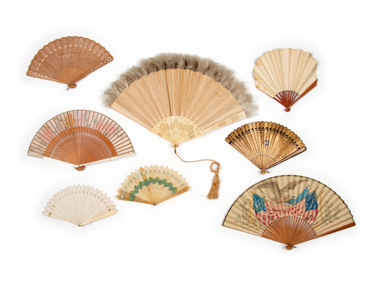 Collection of Thirteen Fans & Three Handkerchiefs, 1850-1930