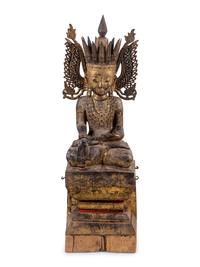 A Burmese Carved Wood Seated Buddha