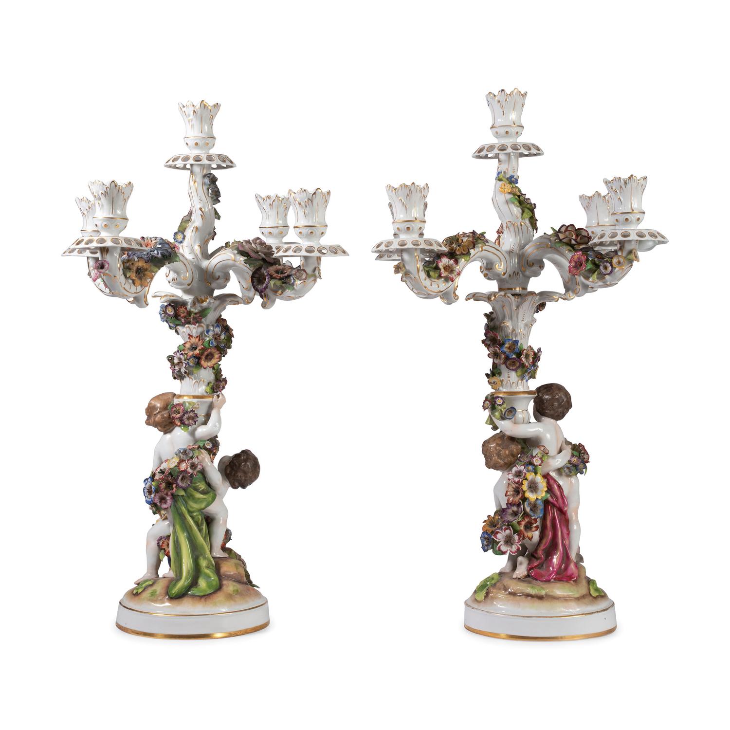 A Pair of Schierholz Porcelain Candelabra