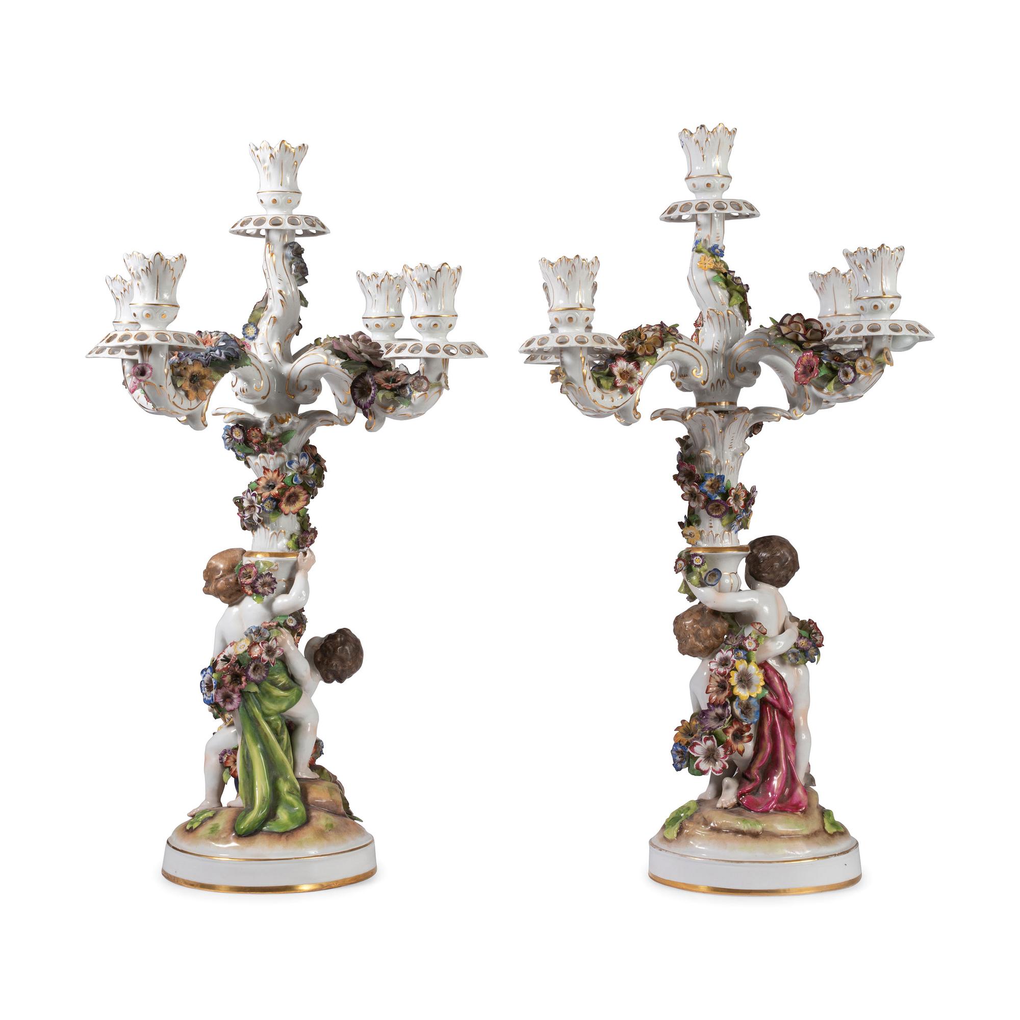 A Pair of Schierholz Porcelain Candelabra