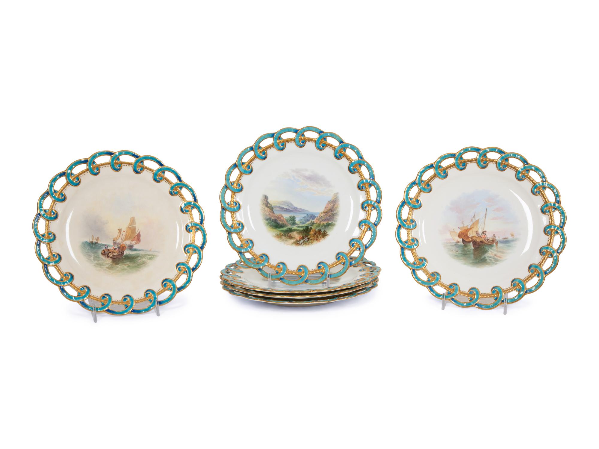A Set of Six English Porcelain Dessert Plates
