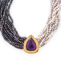 SUSAN BERMAN, MULTISTRAND CULTURED FRESHWATER PEARL AND AMETHYST NECKLACE