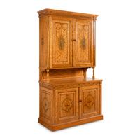 A Fine Edwardian Satinwood and Polychrome Painted Two-Part Serving Cabinet