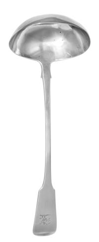 A George IV Irish Silver Ladle, Maker's Mark MW & SS, Dublin, 1825, having a fiddle form handle engraved with a rampant griffin crest.