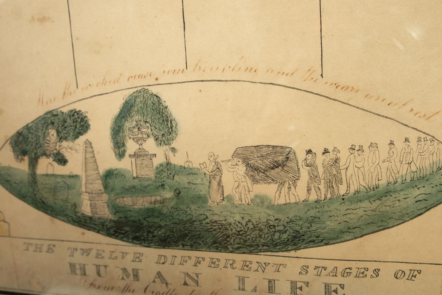 An Unusually Large Watercolor and Penwork Family Record, 19th Century