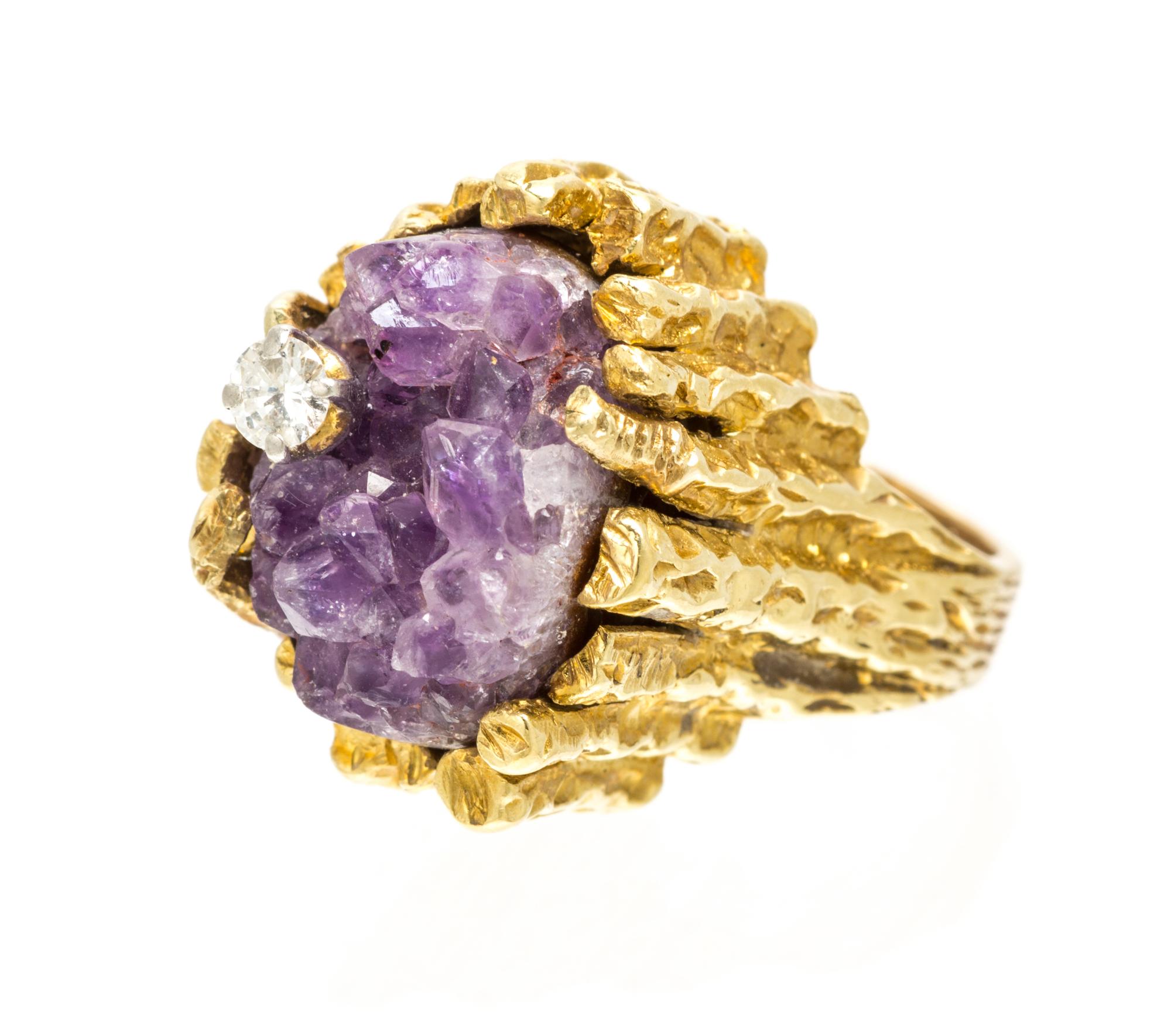 An 18 Karat Yellow Gold, Amethyst, and Diamond Ring 13.40 dwts.