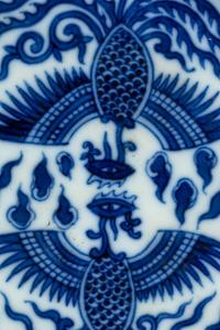 Three Chinese Blue and White Porcelain 'Phoenix' Plates