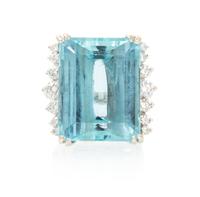 A 14 Karat White Gold, Aquamarine and Diamond Ring, 6.90 dwts.