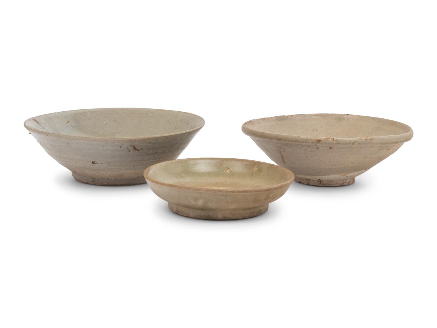 Three Chinese Export Celadon Glazed Stoneware Bowls