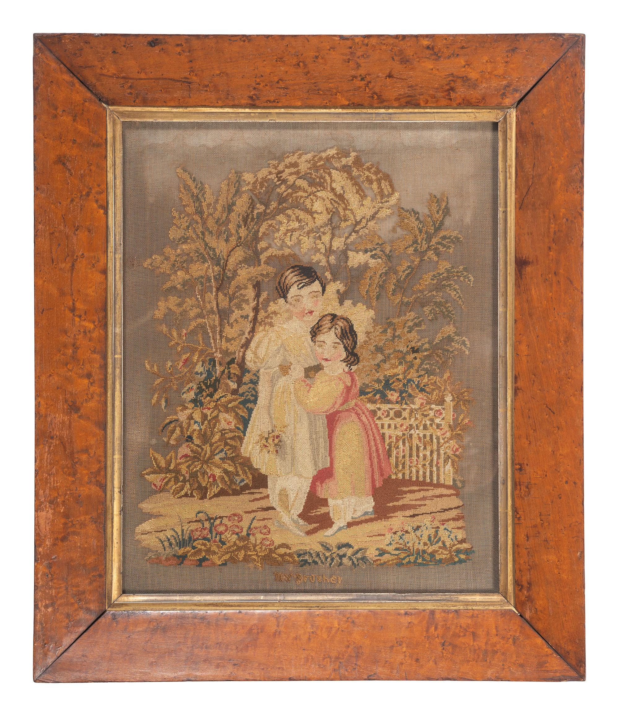 A Victorian Framed Needlework of Two Children
