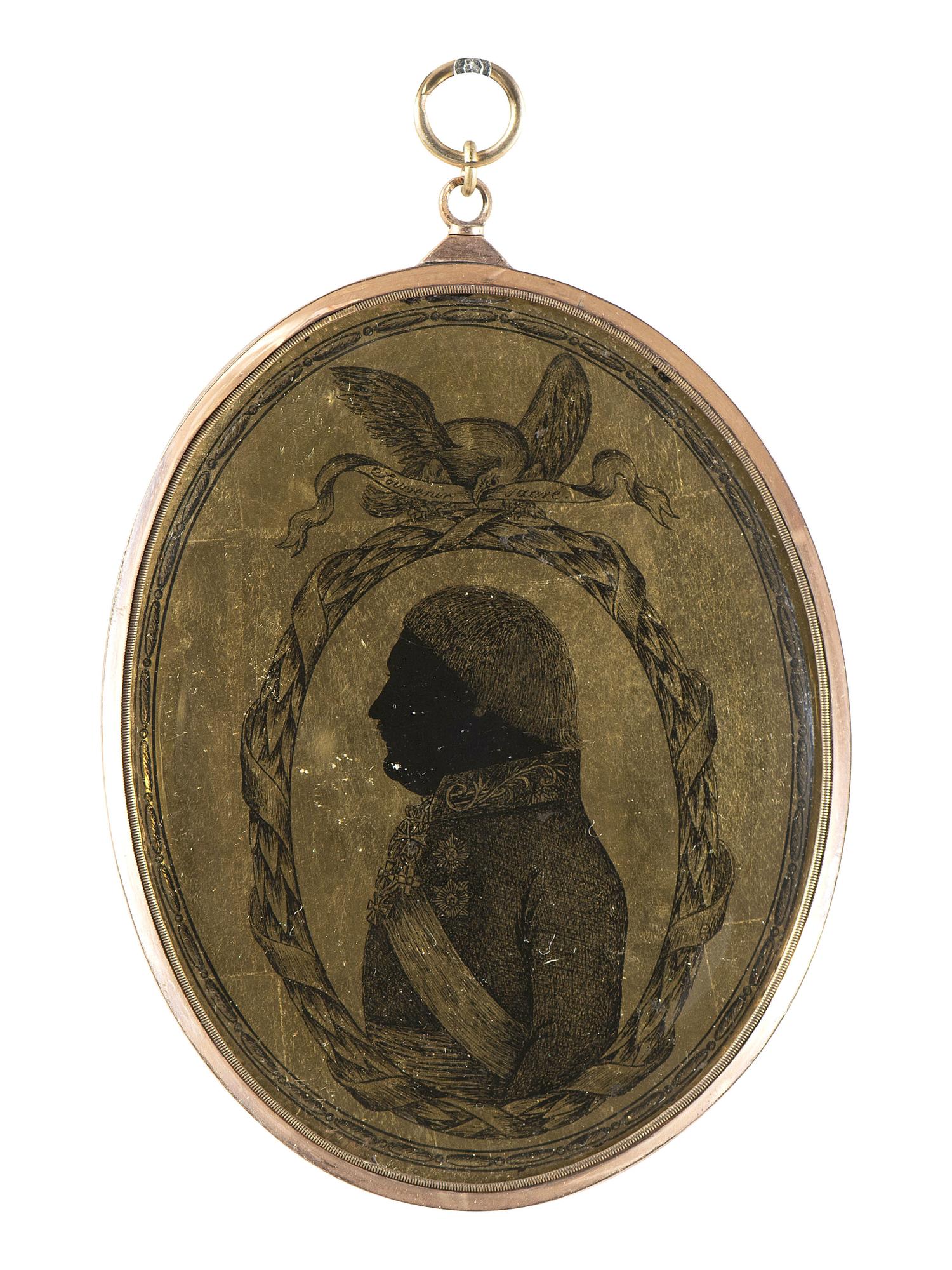 Six Verre Eglomise Silhouette Portraits of Gentlemen and Military Officers