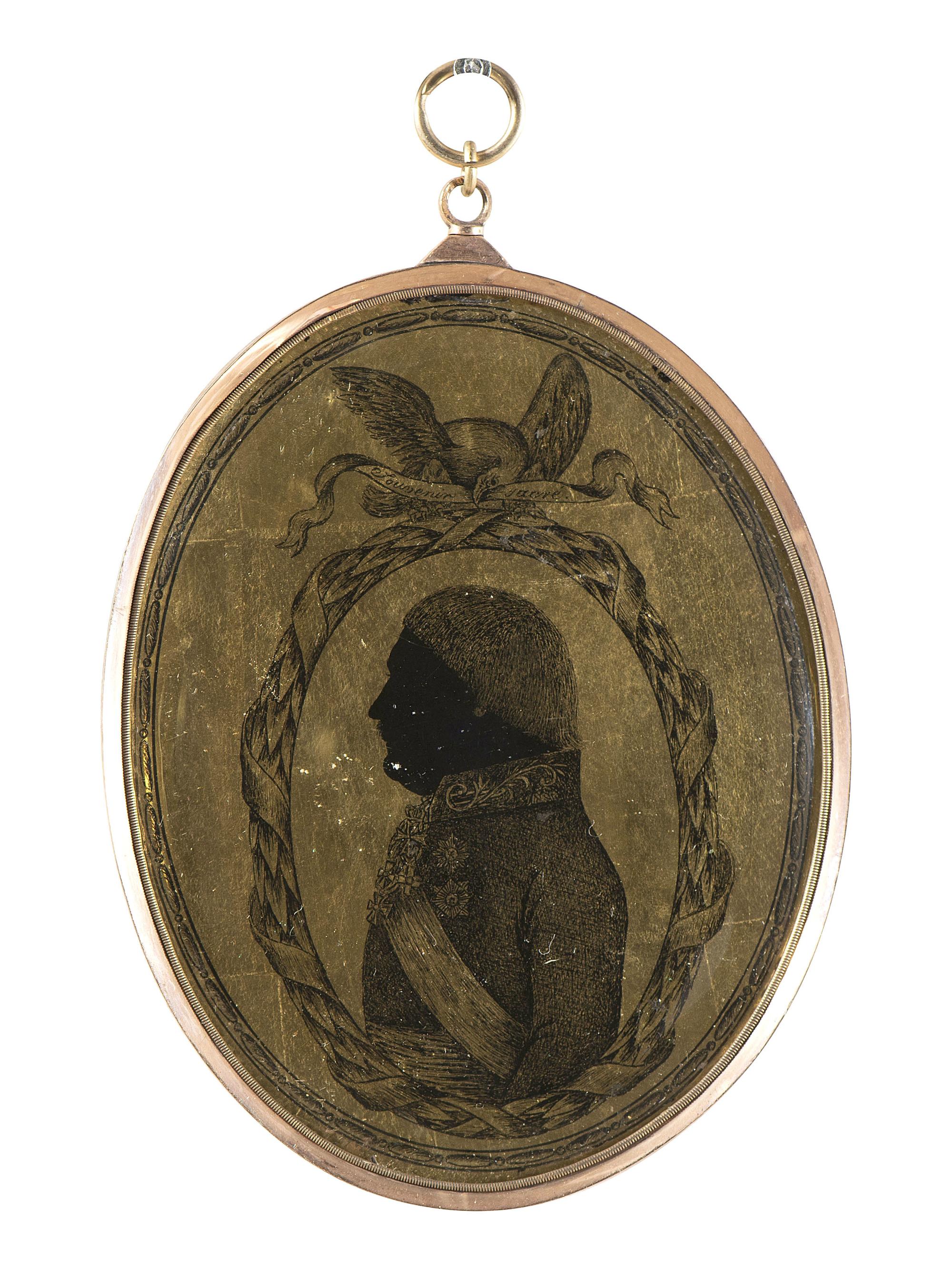 Six Verre Eglomise Silhouette Portraits of Gentlemen and Military Officers