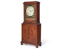 A Federal Inlaid Mahogany And Eglomise Shelf Clock