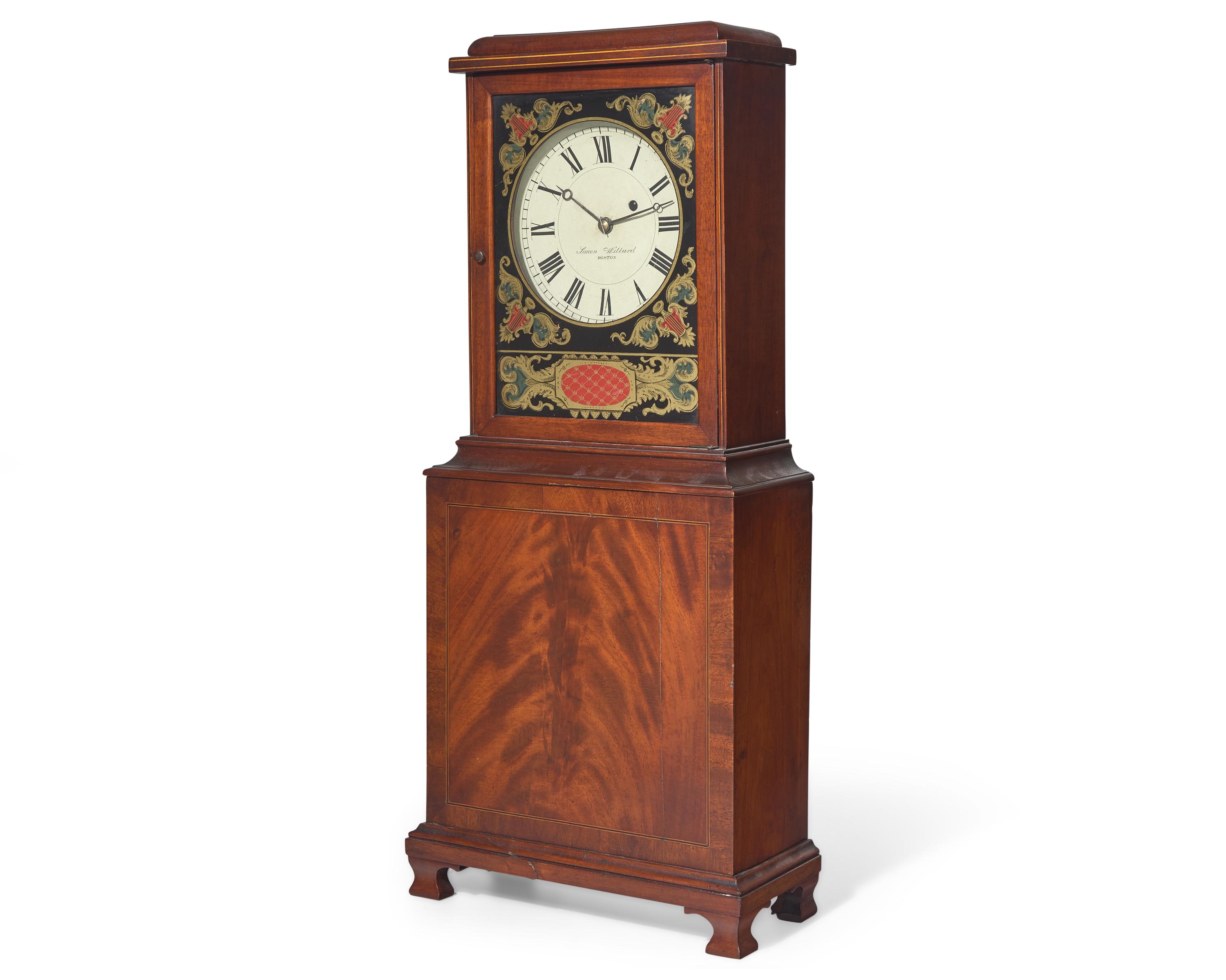 A Federal Inlaid Mahogany And Eglomise Shelf Clock