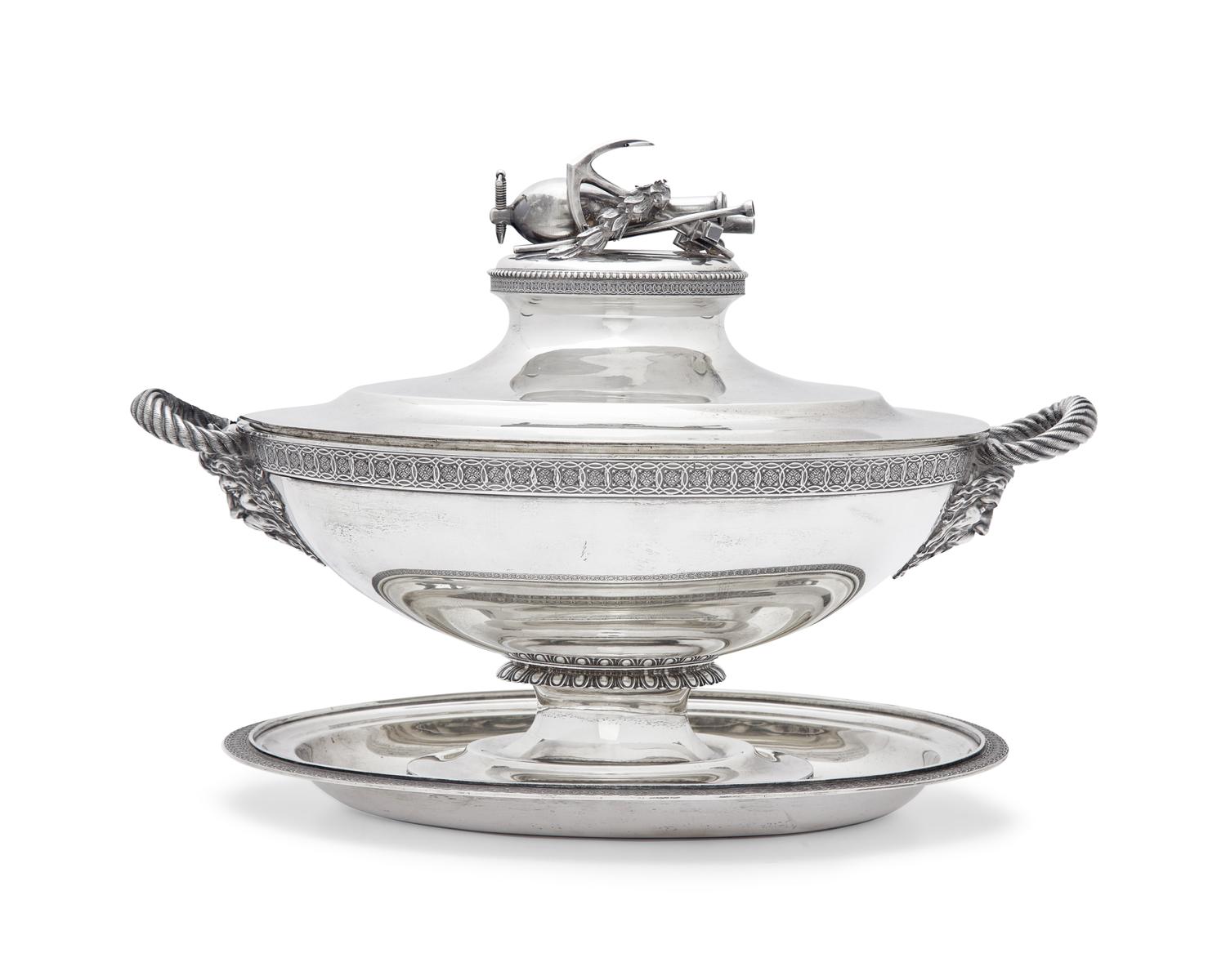 An Impressive Sterling Silver Presentation Tureen and Undertray Made for Admiral Francis H. Gregory (1789-1866)