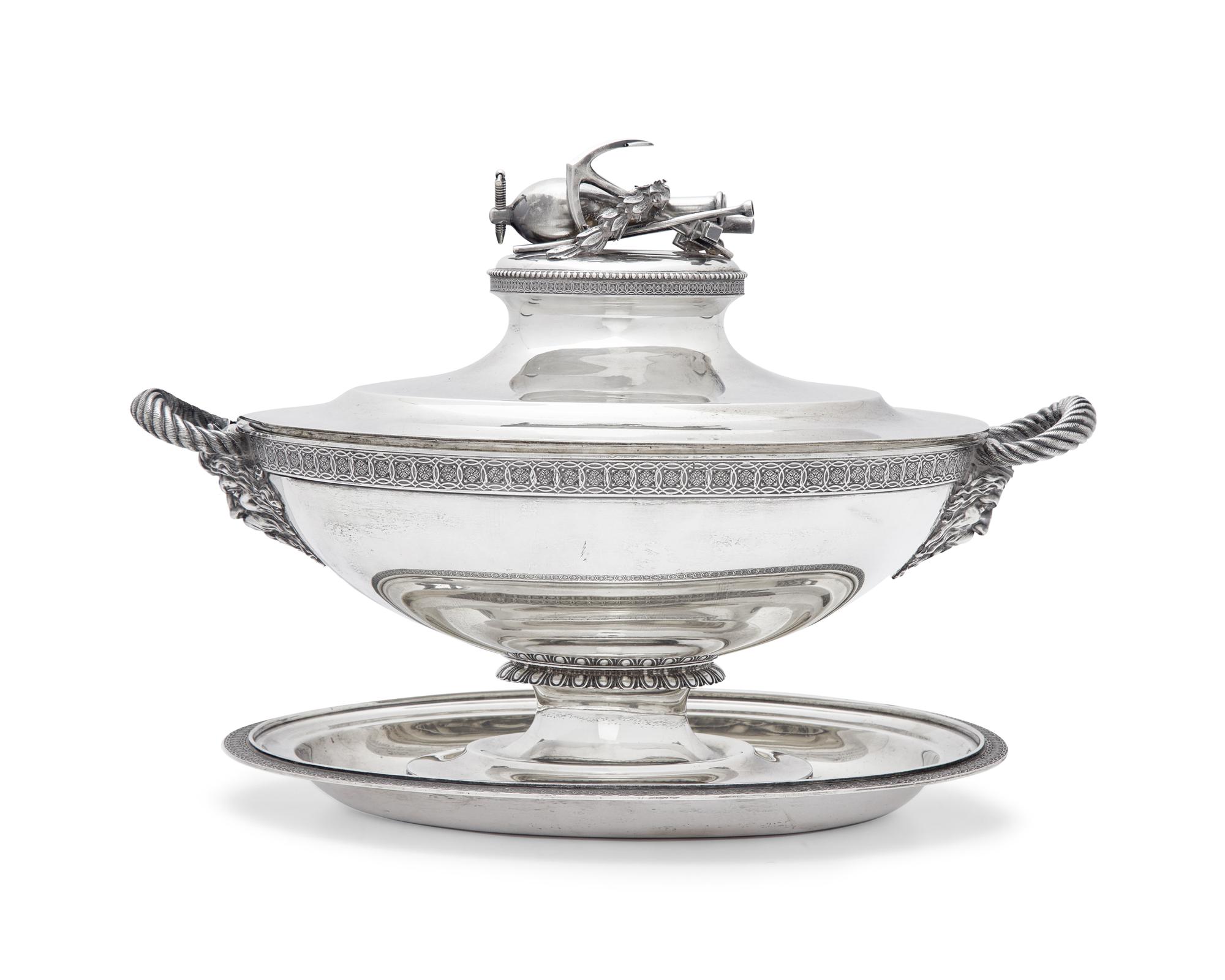 An Impressive Sterling Silver Presentation Tureen and Undertray Made for Admiral Francis H. Gregory (1789-1866)