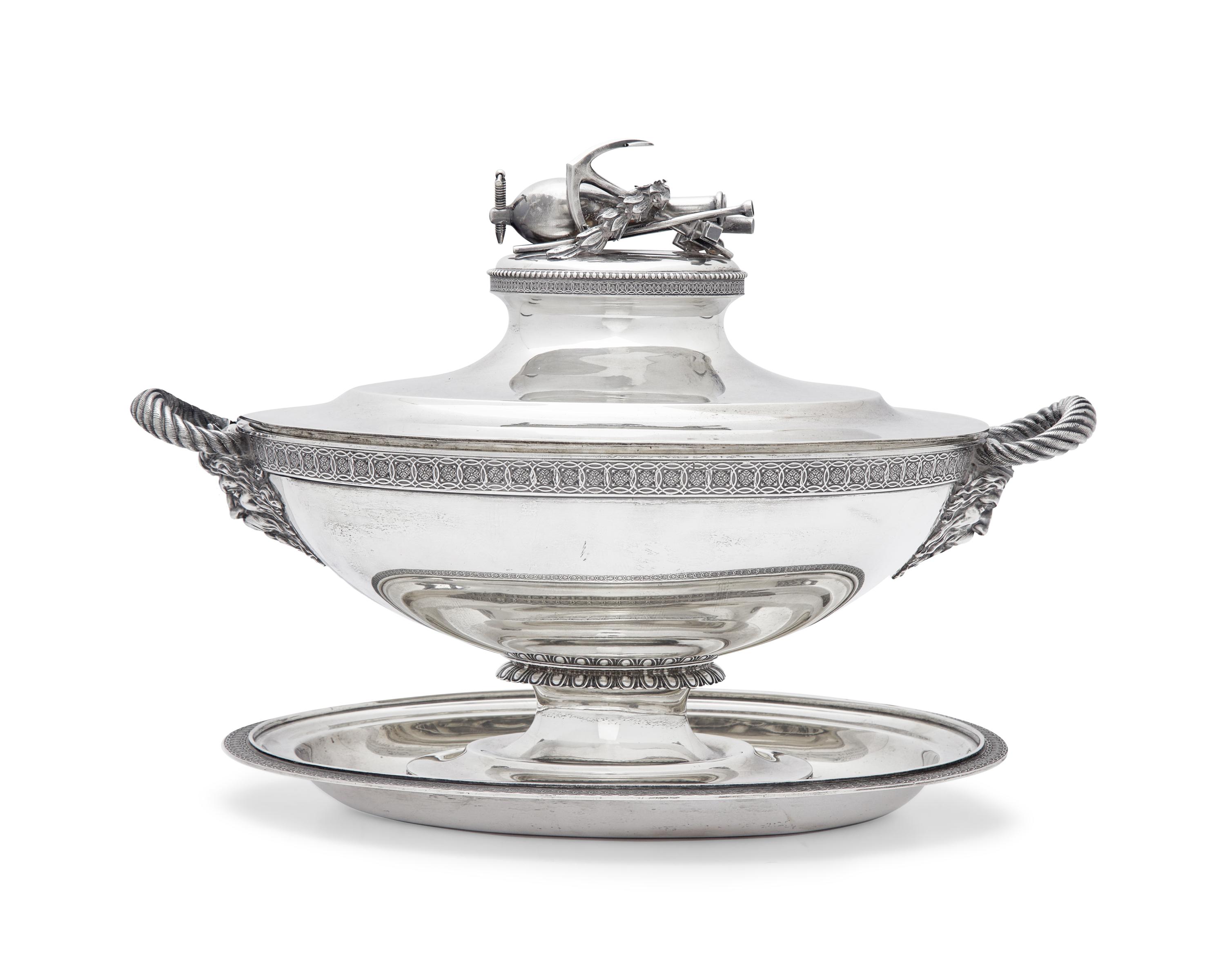 An Impressive Sterling Silver Presentation Tureen and Undertray Made for Admiral Francis H. Gregory (1789-1866)