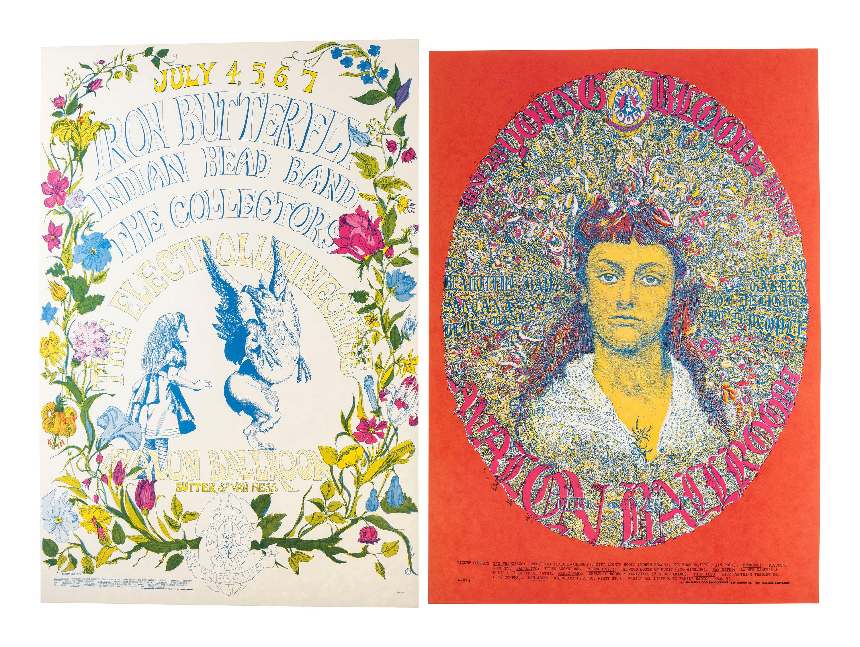 [MUSIC] -- [POSTERS]. DOTTIE, KAGAN, Paul, WAINWRIGHT, Jerry, and SAN ANDREAS FAULT, artists. A group of 7 Family Dog posters from 1968, comprising: