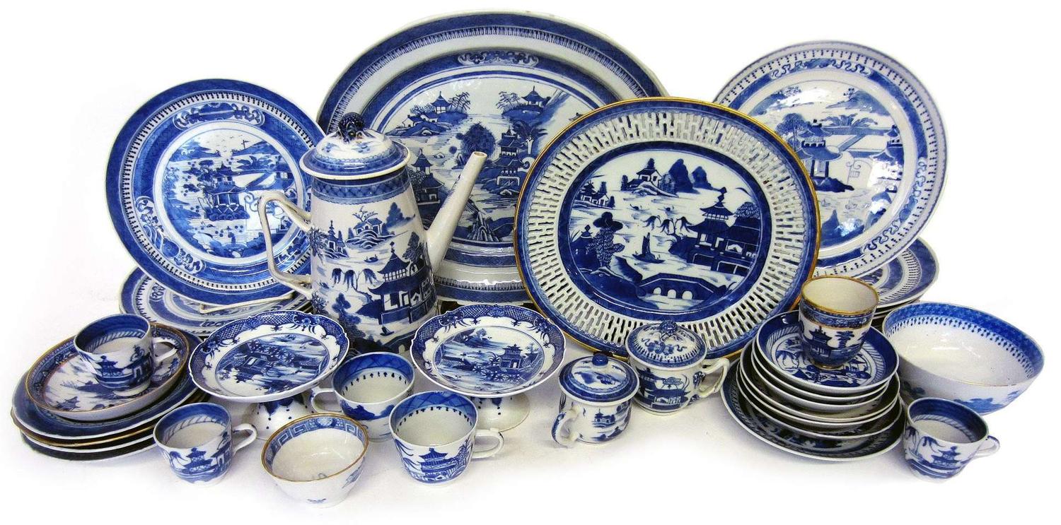 Large group of Chinese Export blue and white porcelain 19th century