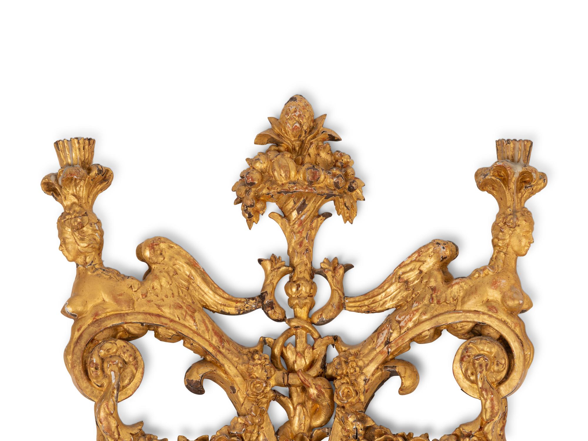 A Pair of Neoclassical Style Giltwood Two-Light Sconces