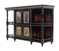 An English Aesthetic Movement Ebonized and Hand-Painted Cabinet